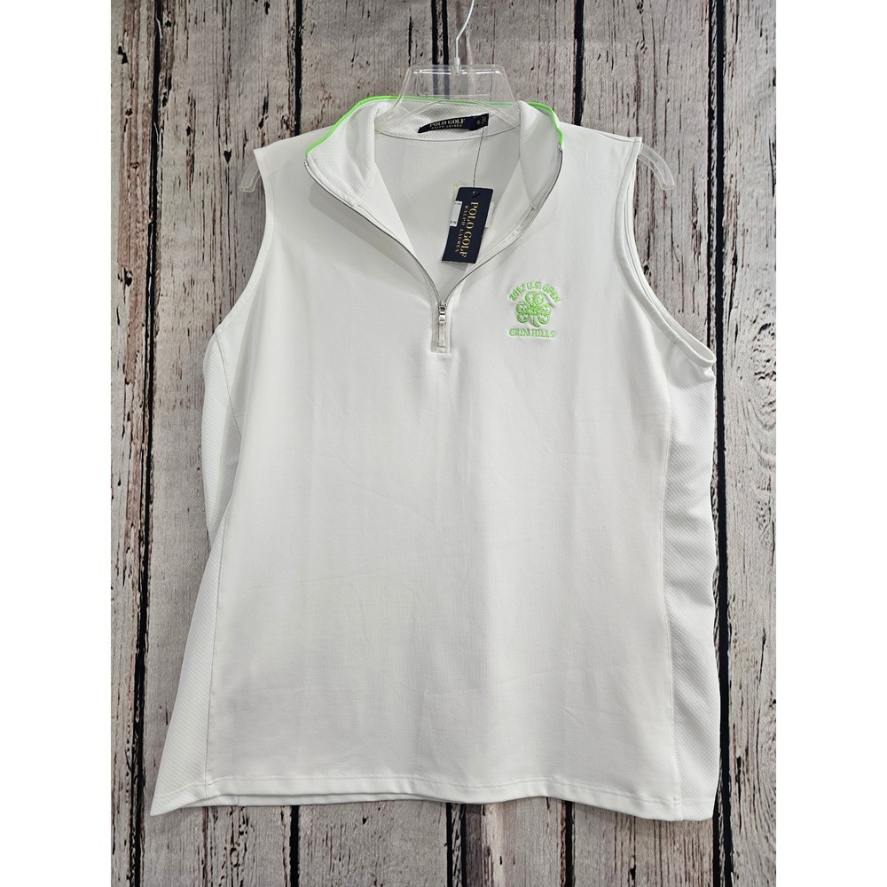 Polo Golf Ralph Lauren Vest Womens XL White Solid 2017 US Open Erin Hills Zip nw
